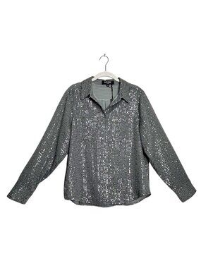 Velvet Heart Long Sleeve Sequin Button Blouse in Gray - Sz M - New